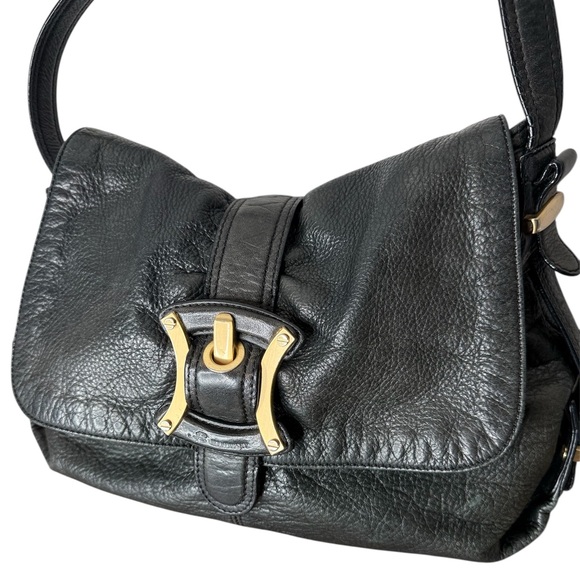 B. MAKOWSKY Black Leather Shoulder Bag Hobo Slouchy Chunky Magnetic Closure - Picture 1 of 16